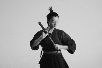 Japan woman samurai with katana