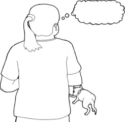 Woman Walking Dog Outline
