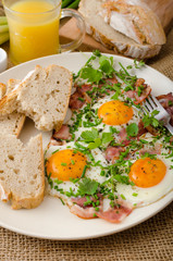 Spring omelette with bacon, egg and herbs