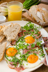 Spring omelette with bacon, egg and herbs