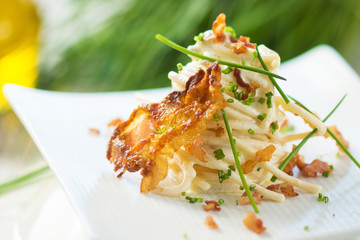 Pasta carbonara with bacon