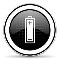 battery icon, black chrome button, power sign
