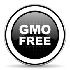 gmo free icon, black chrome button, no gmo sign