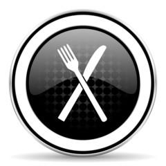 eat icon, black chrome button, restaurant symbo