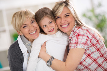 happy grandma, mother and daughter