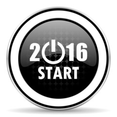 new year 2016 icon, black chrome button, new years symbol
