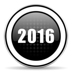 new year 2016 icon, black chrome button, new years symbol