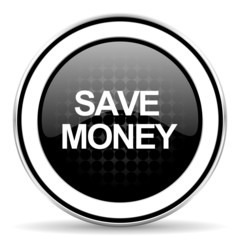 save money icon, black chrome button