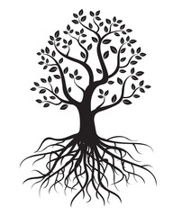 Fototapeta premium Vector tree with roots and leafs.