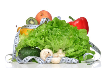 Diet weight loss breakfast concept with tape measure organic gre