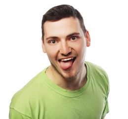 happy young man in green t-shirt