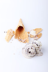 homemade cookie and cream ice cream scoop drop melt