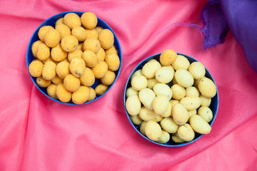 japanese sweets beans with colored sugar coat
