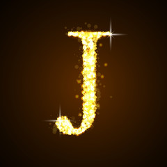 Alphabets J of gold glittering stars