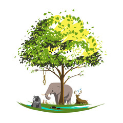 vectors of animal under the tree