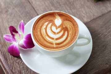 Hot latte coffee in glass