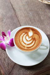 Hot latte coffee in glass