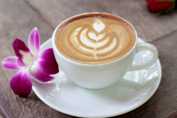 Hot latte coffee in glass