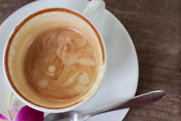 Hot latte coffee in glass