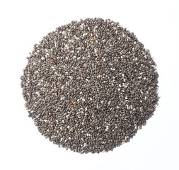 Heap of chia seeds isolated on white background