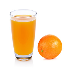 Fresh orange and glass with juice