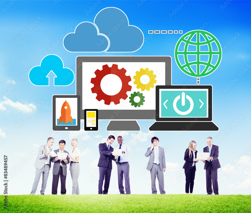 Poster cloud data storage database online technology concept
