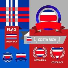 Set of Costa Rica flag, emblem and pattern background.
