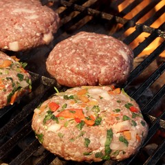Minced Beef Pork Mutton Burgers On The Hot BBQ Grill