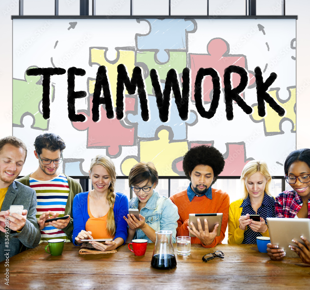 Poster teamwork team collaboration connection togetherness unity concep