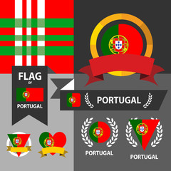 Set of Portugal flag, emblem and pattern background.
