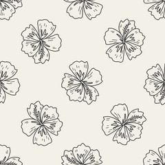 Chinese hibiscus doodle seamless pattern background