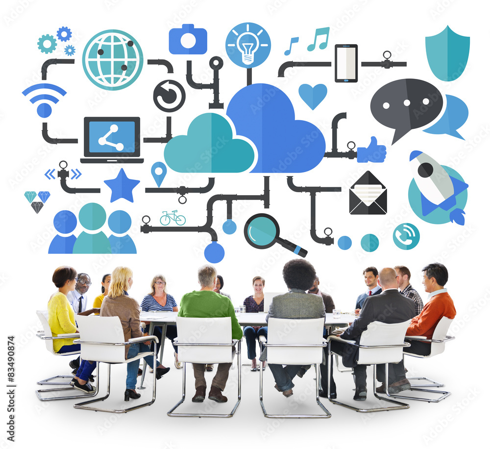 Poster social media social networking connection data storage concept