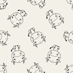Chinese Zodiac cow doodle drawing seamless pattern background