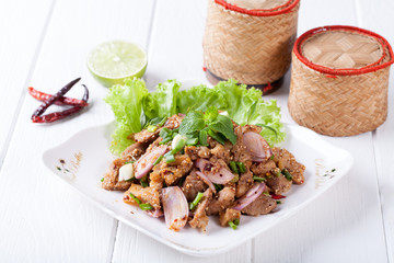 Spicy roasted pork salad , Thai food