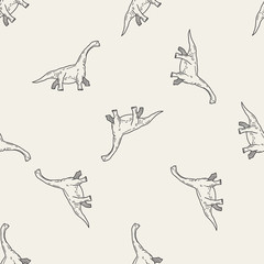 Brontosaurus dinosaur doodle seamless pattern background