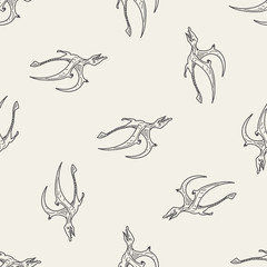 Obraz premium Pterodactyl dinosaur doodle seamless pattern background