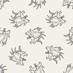 Triceratops dinosaur doodle seamless pattern background