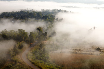 misty morning sunrise and road in mountain at Khao-kho Phetchabu