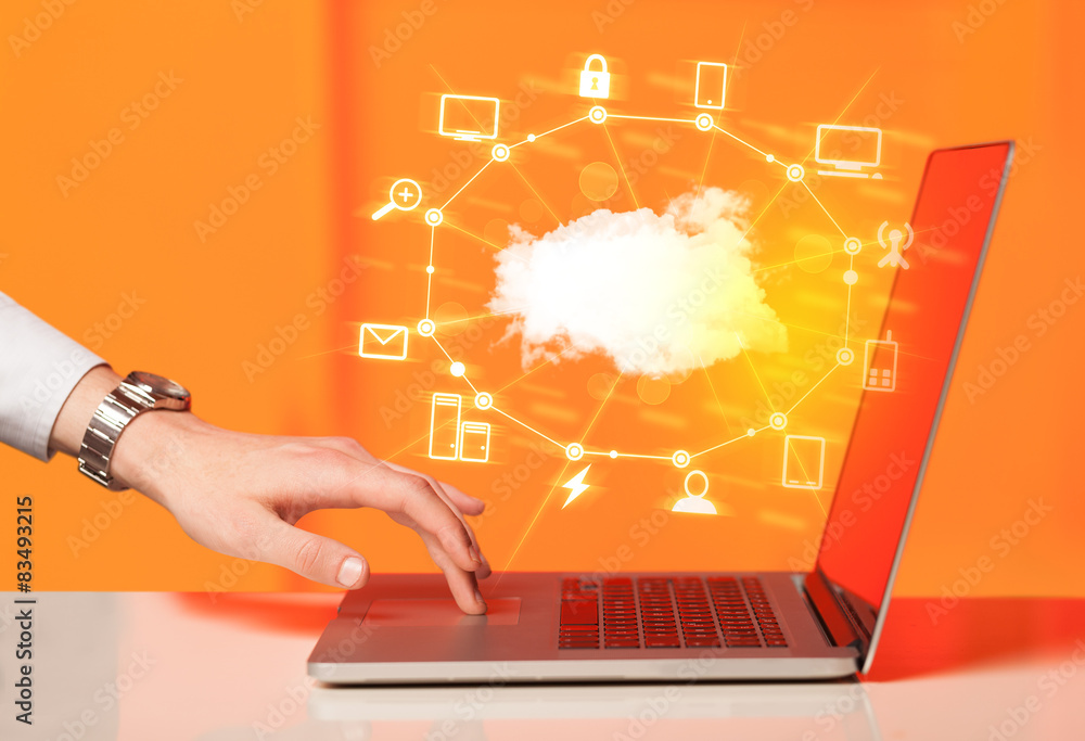 Poster Hand working with a Cloud Computing diagram