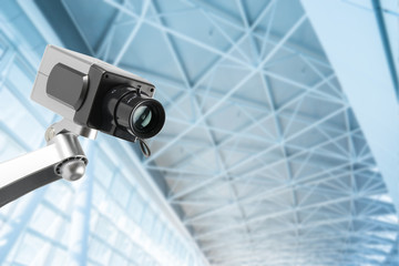 CCTV security camera monitor in office building