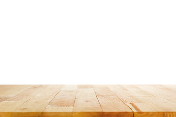 Wood table top on white background