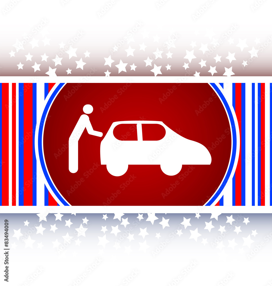 Poster man and car on web icon (button) isolated on white