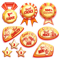 Vector set of colored brightly badges with hand gesture symbols