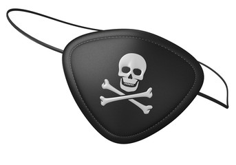 Black leather pirate eyepatch with a scary skull and crossbones - 83494832