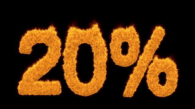 20 or twenty percent written with fire fonts