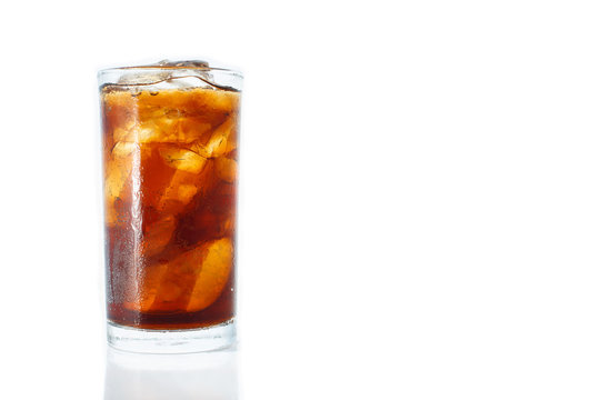 Cola glass with ice cubes
