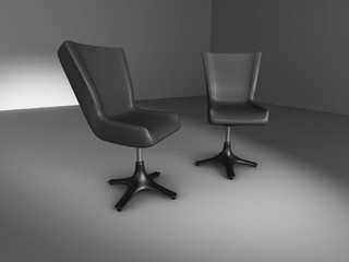 Two Briefing Black Chairs In Dark Room