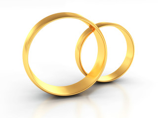 Couple Of Gold Wedding Rings On White Background