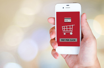 Pay per click on smart phone screen, business concept