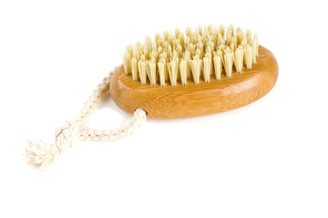 wooden bath brush isolated on white
